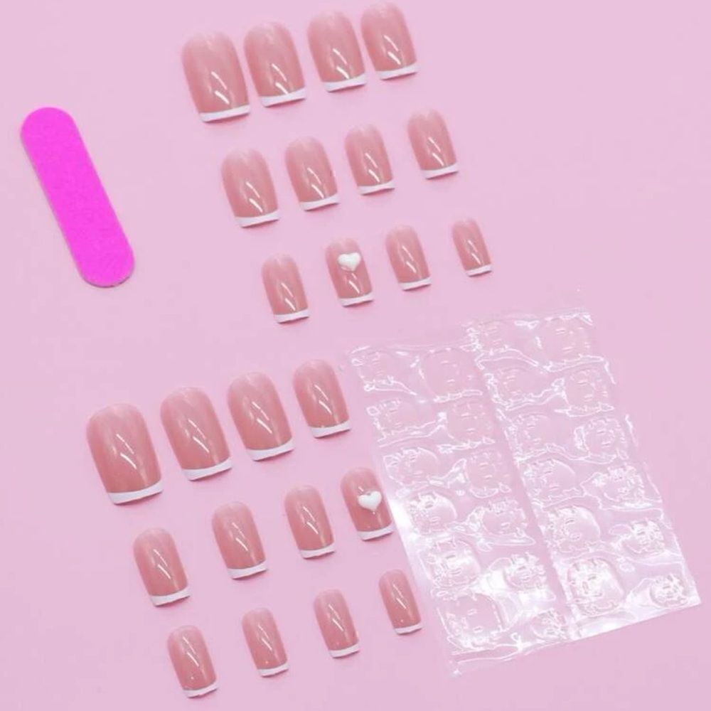 24 pcs Acrylic French Square Press On Nail Set Reusable - Picture 7 of 8
